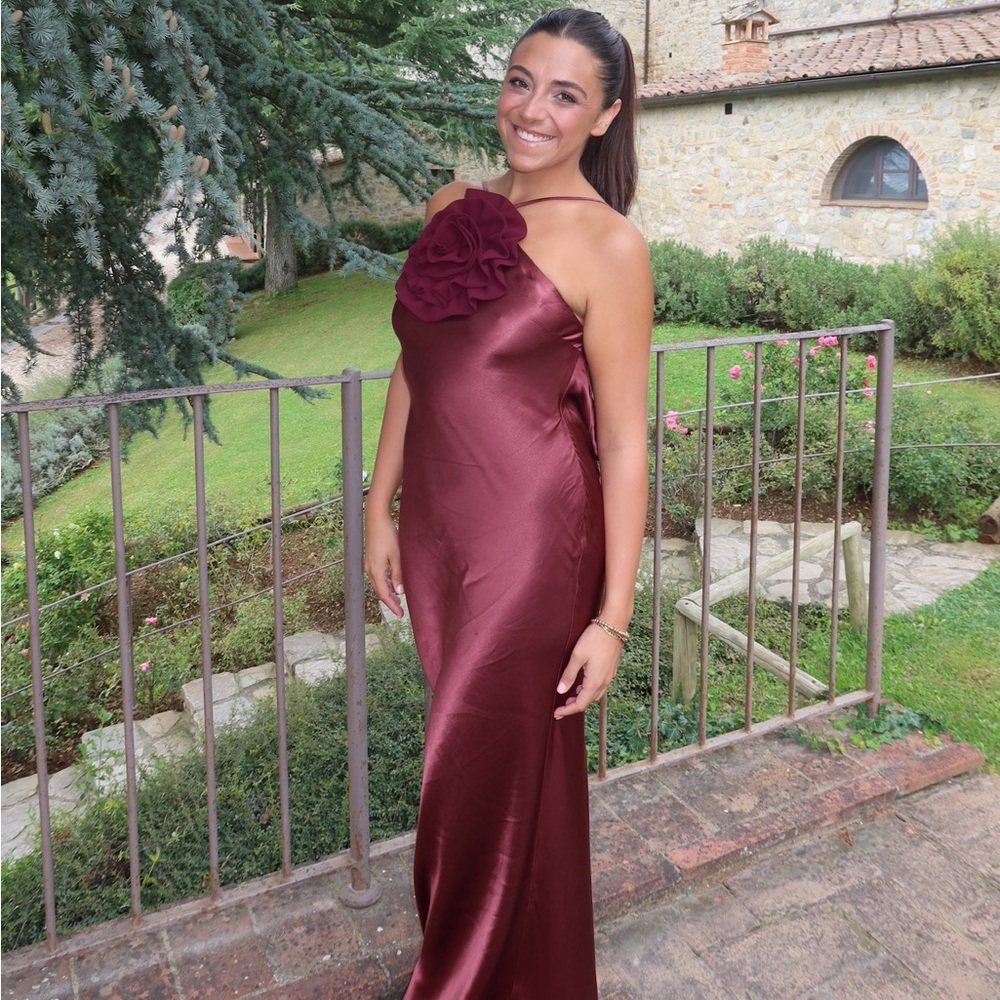 Hello Molly long brown satin dress